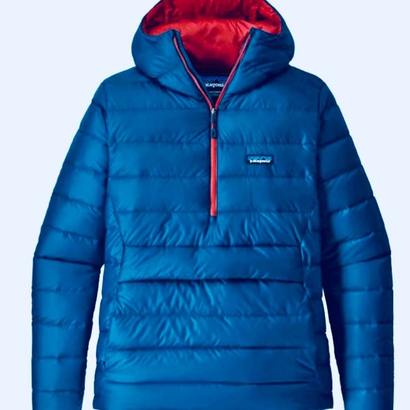 Patagonia Other - PATAGONIA MENS LARGE BIG SUR BLUE/FIRE RED DOWN SWEATER PULLOVER L 1/2 ZIP HOODY